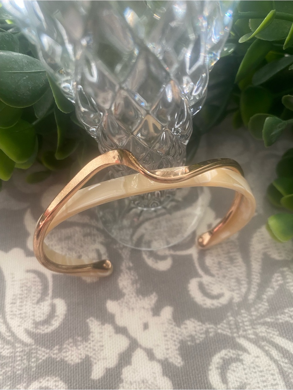Ara Ivory Lucite and Goldtone Wavy Cuff Bracelet One Size